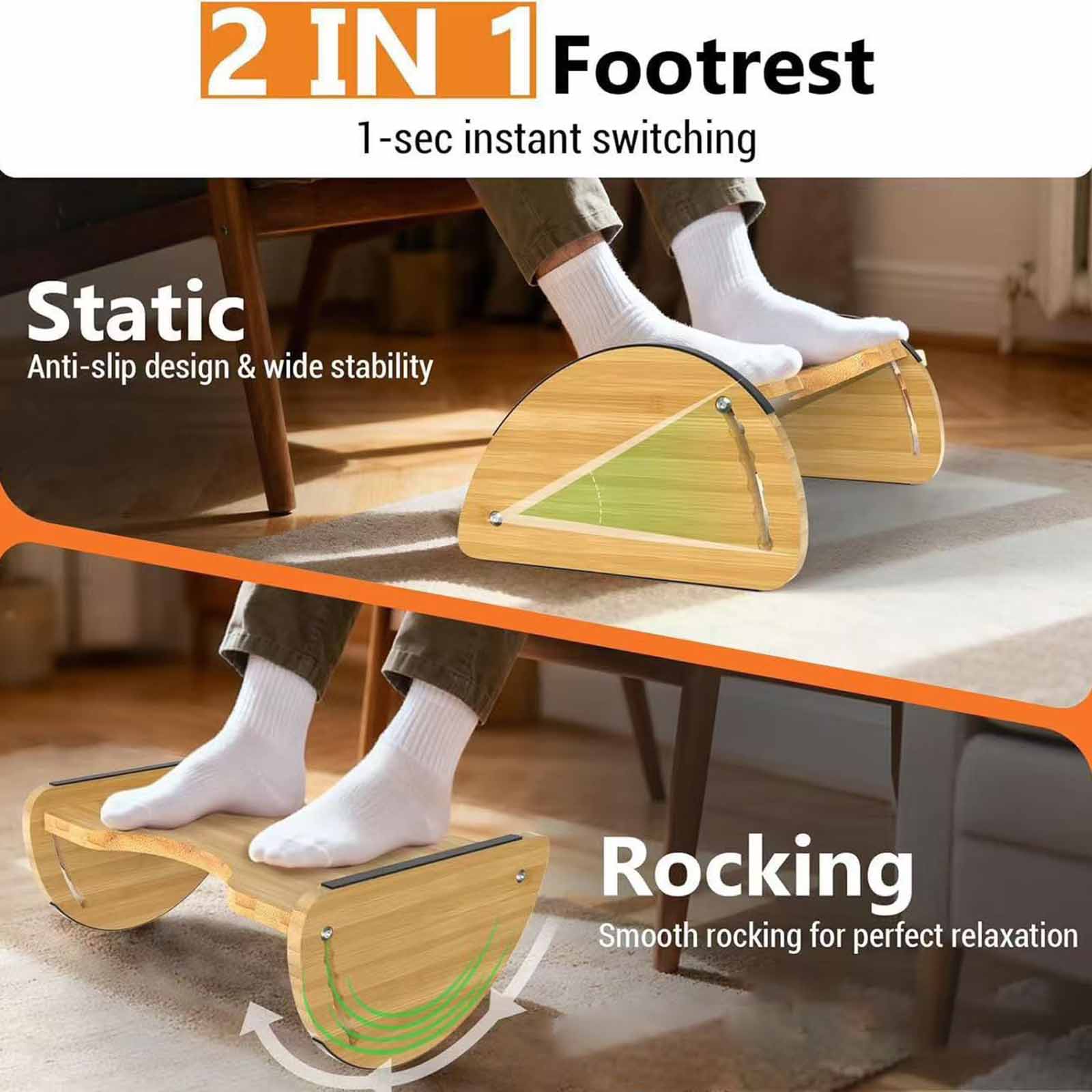 Office Footrest Cushion - Adjustable Office Bamboo Footrest Stool Adjustable