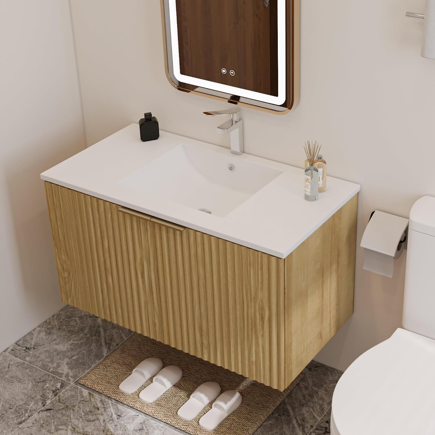 Modern Floating Bathroom Vanit - Wall Organizer Pocket ulasan dan harga