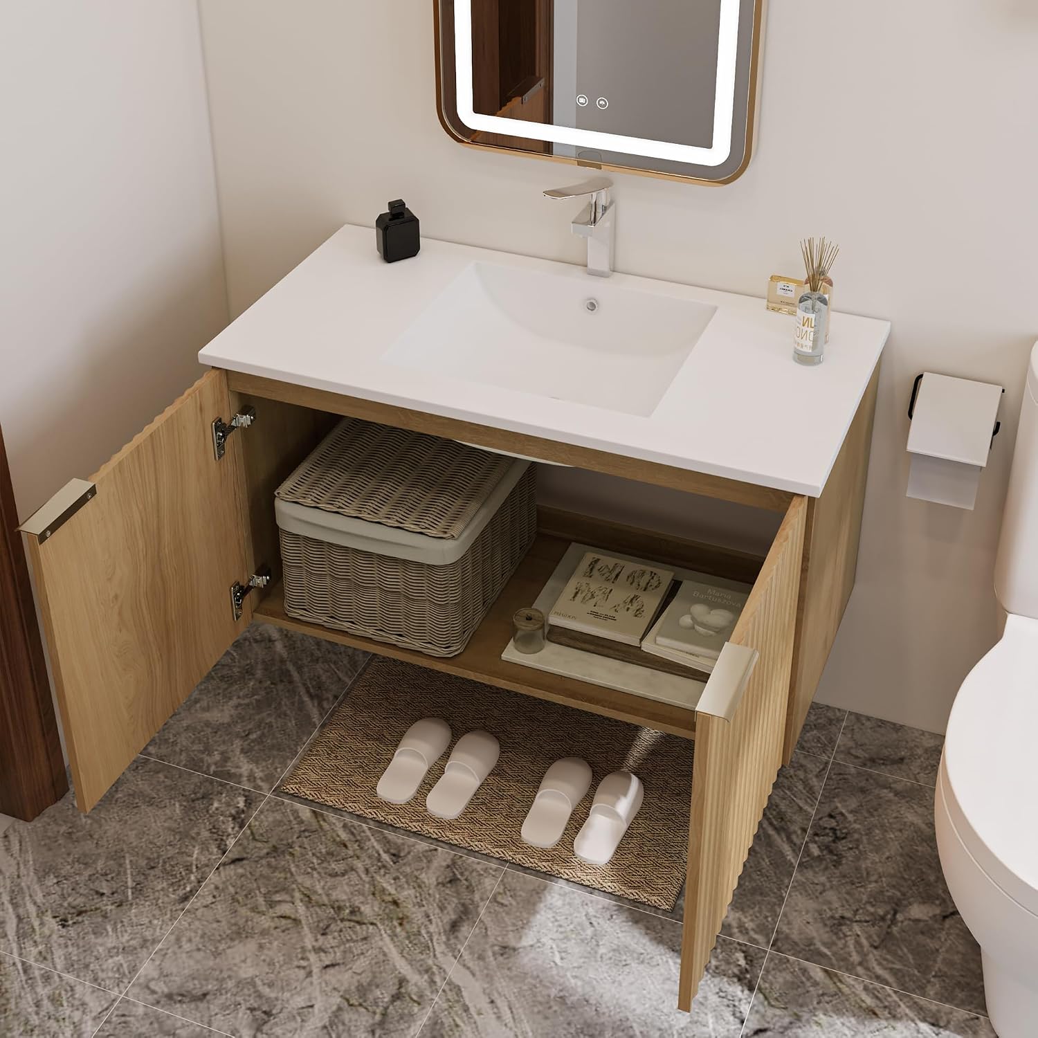 Modern Floating Bathroom Vanit - Wall Organizer Pocket ulasan dan harga