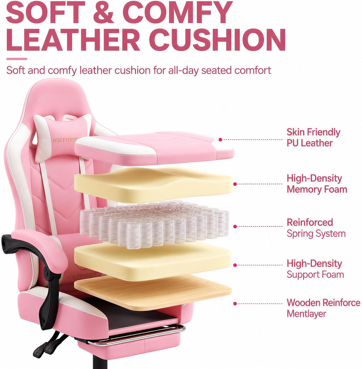 Ergonomic High Back Gaming Cha - Office Footrest Cushion ulasan dan harga