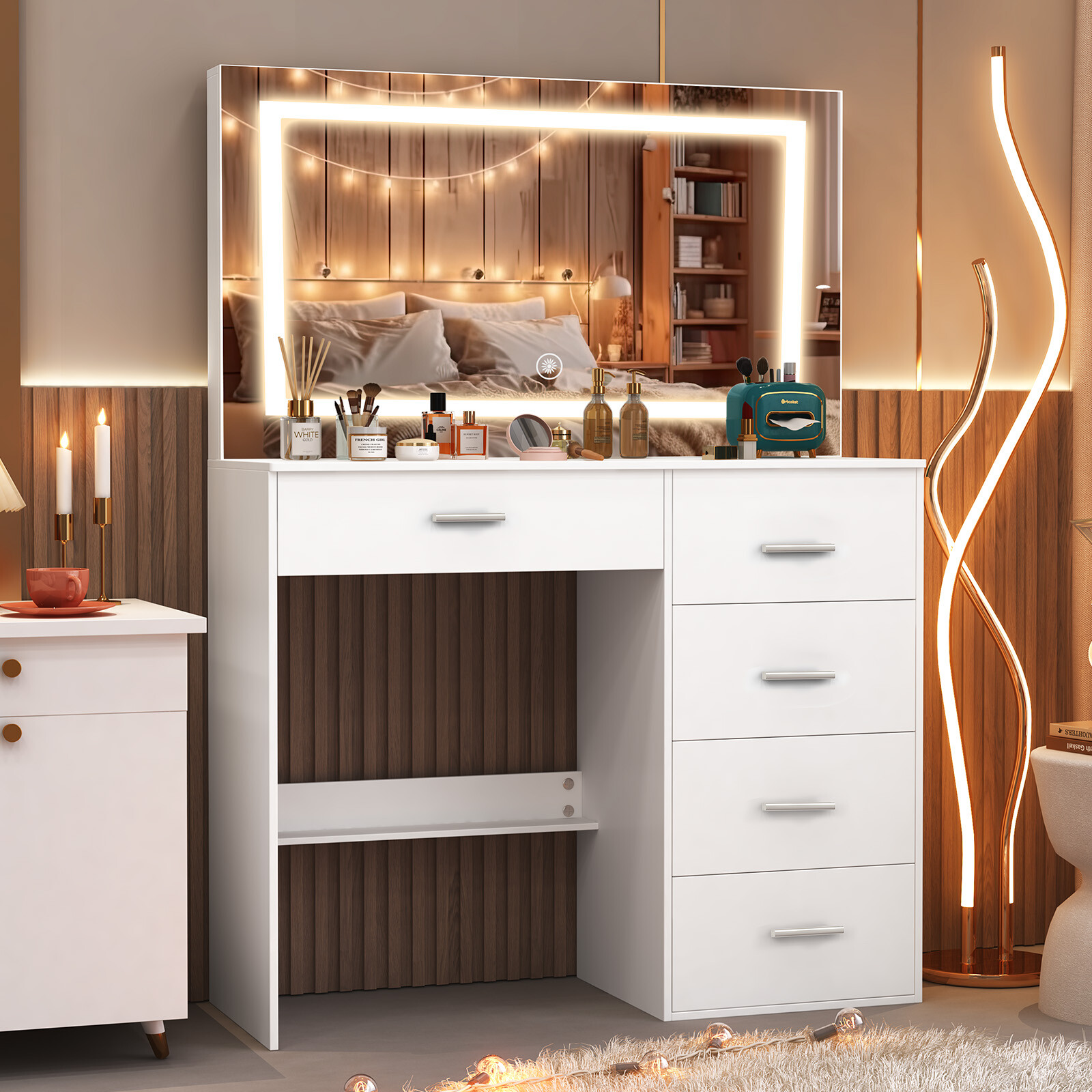 White Modern Makeup Vanity Dre - Office Furniture Now ulasan dan harga